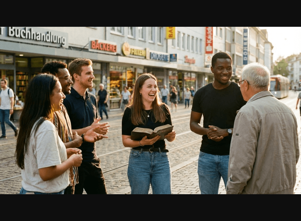 Straßenevangelisation - Gruppe auf Fußgängerzone